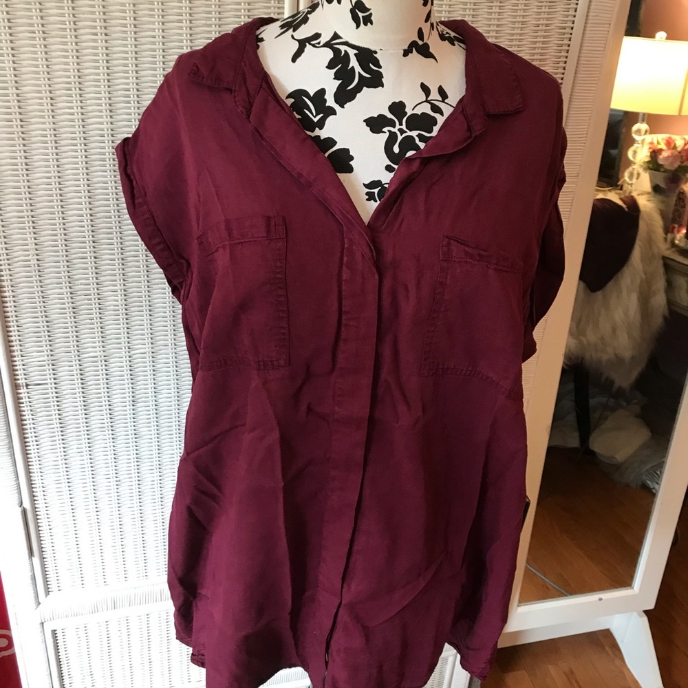 BURGUNDY CHAMBRAY MUSCLE TOP SIZE 2x